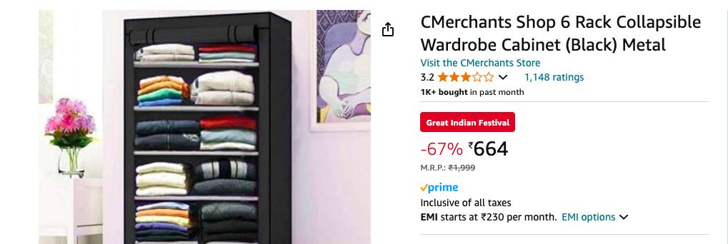 Cmerchants Shop 6 Rack Collapsible Wardrobe