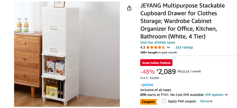 Jeyang Multipurpose Stackable Cupboard